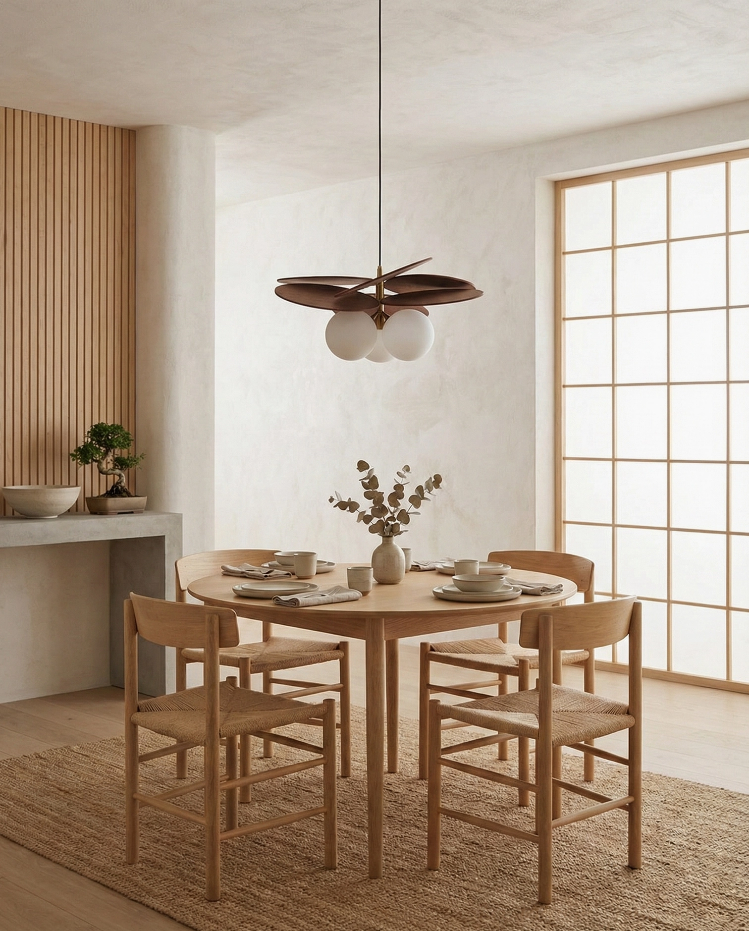 Mahalo wooden globe pendant light lifestyle photography showing warm ambient illumination in contemporary setting