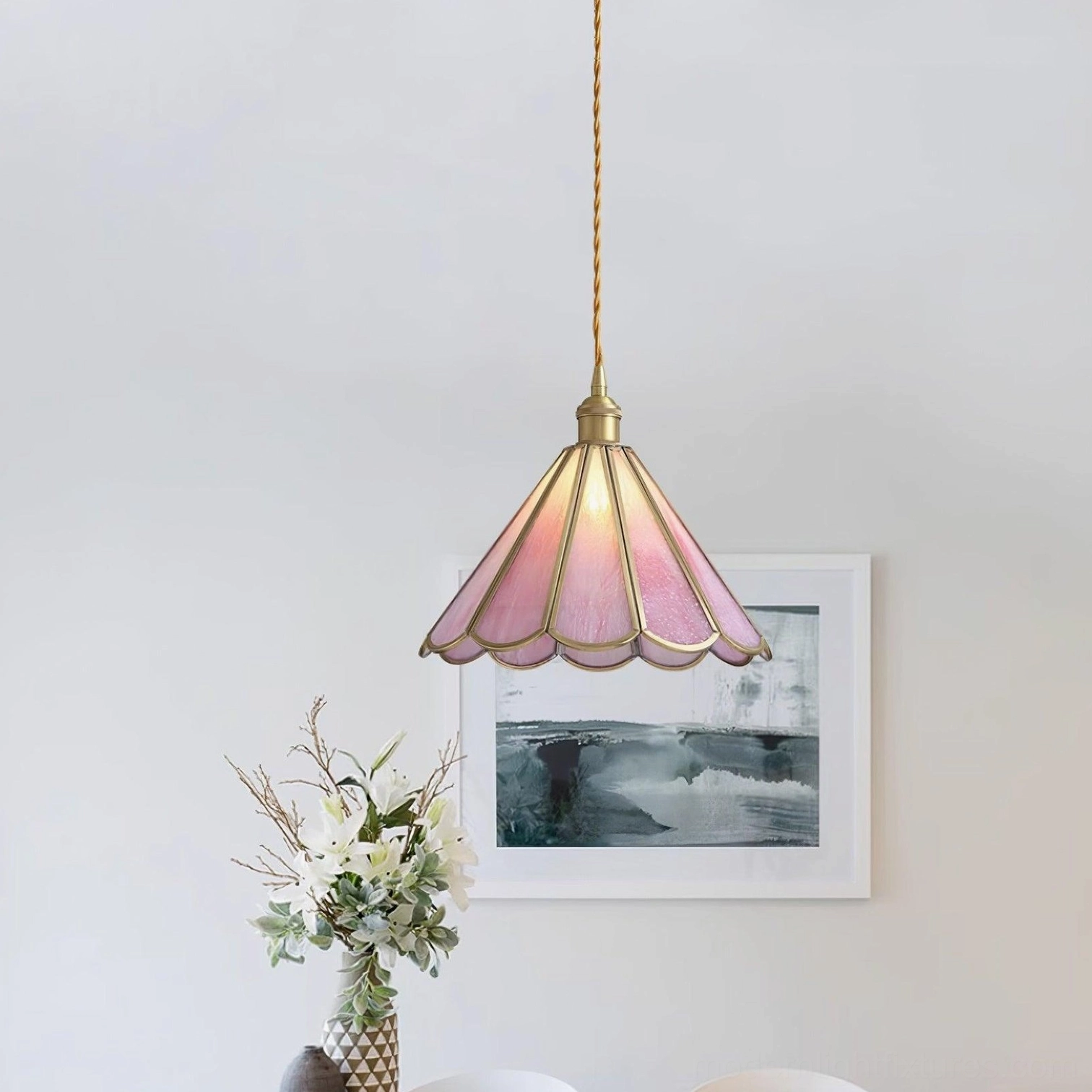 Maki blue stained glass pendant light fixture modern interior design accent piece