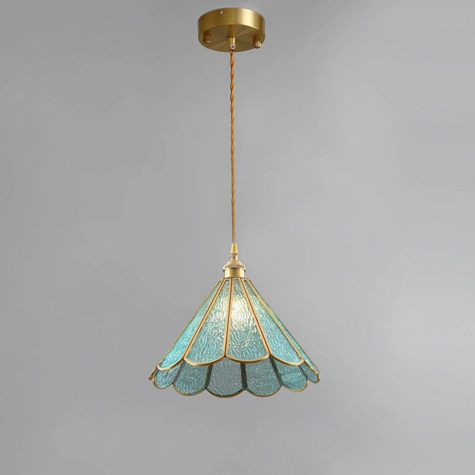 Maki Model A blue glass pendant light, compact scalloped fixture for accent lighting