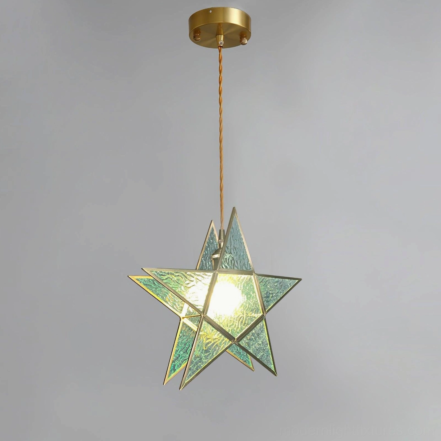 Maki Model C blue glass pendant light, larger statement fixture with star design