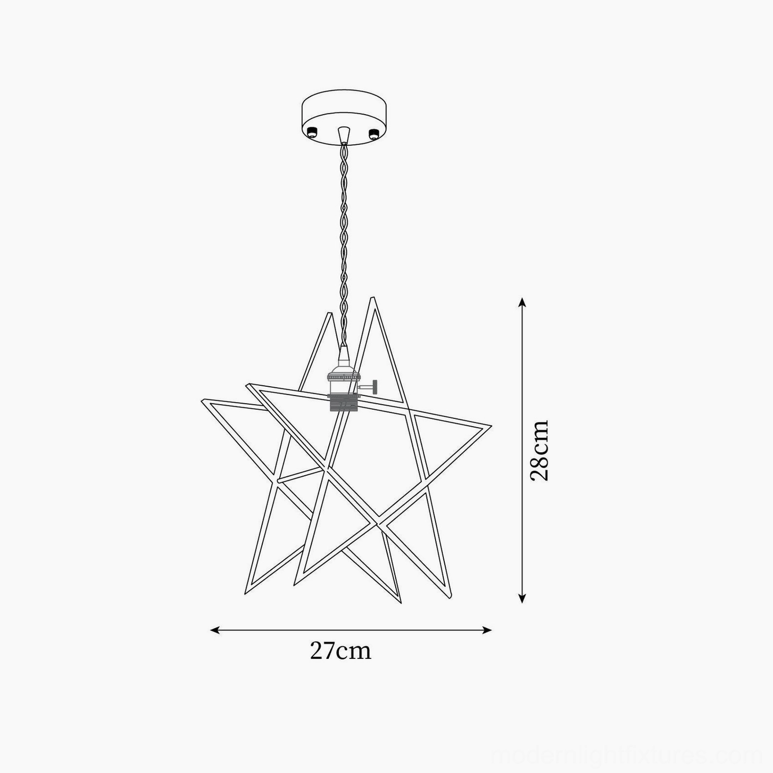 Maki Model C star-shaped pendant lamp technical drawing and specifications, 27cm diameter