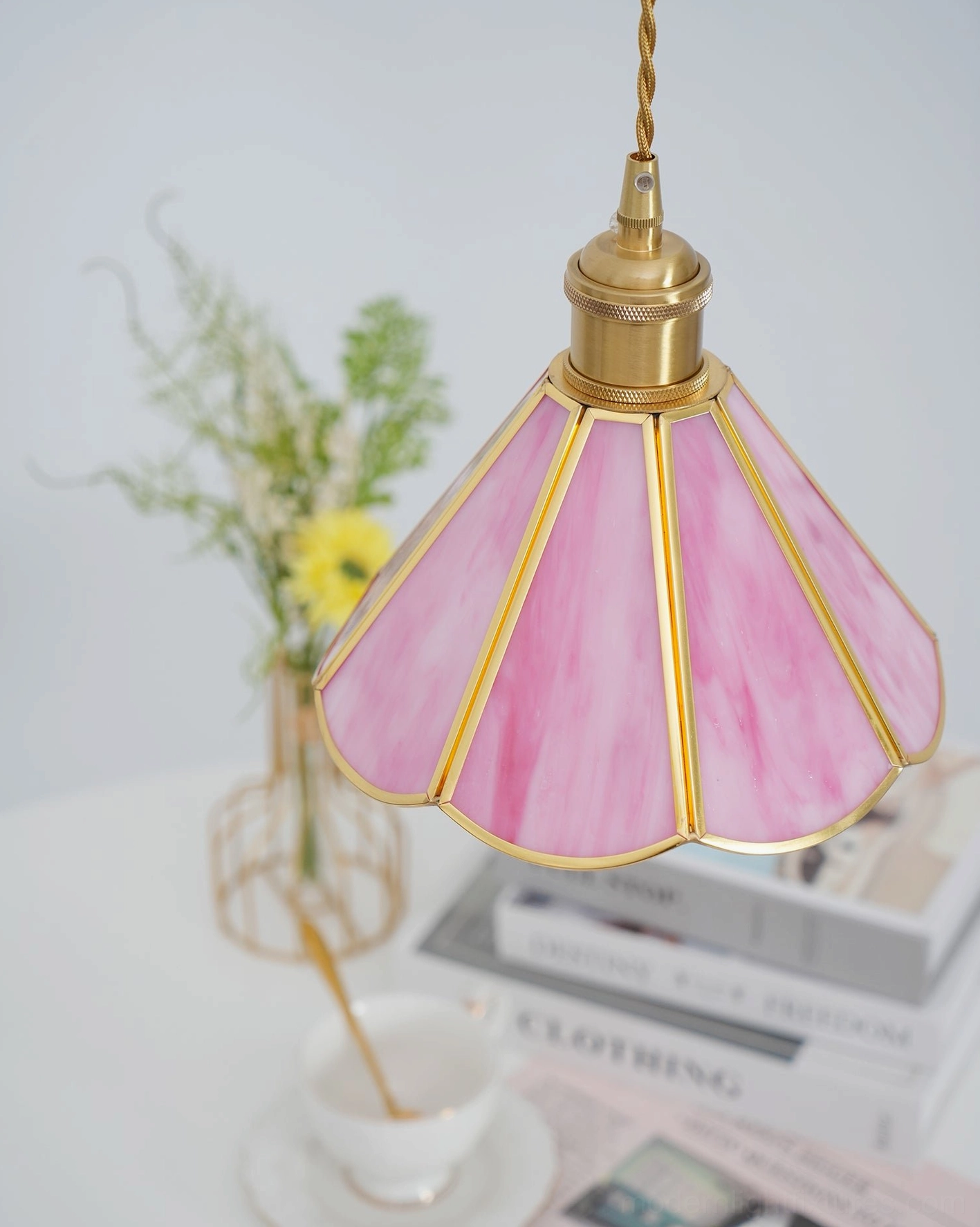 Maki vintage stained glass pendant light fixture quality assurance inspection