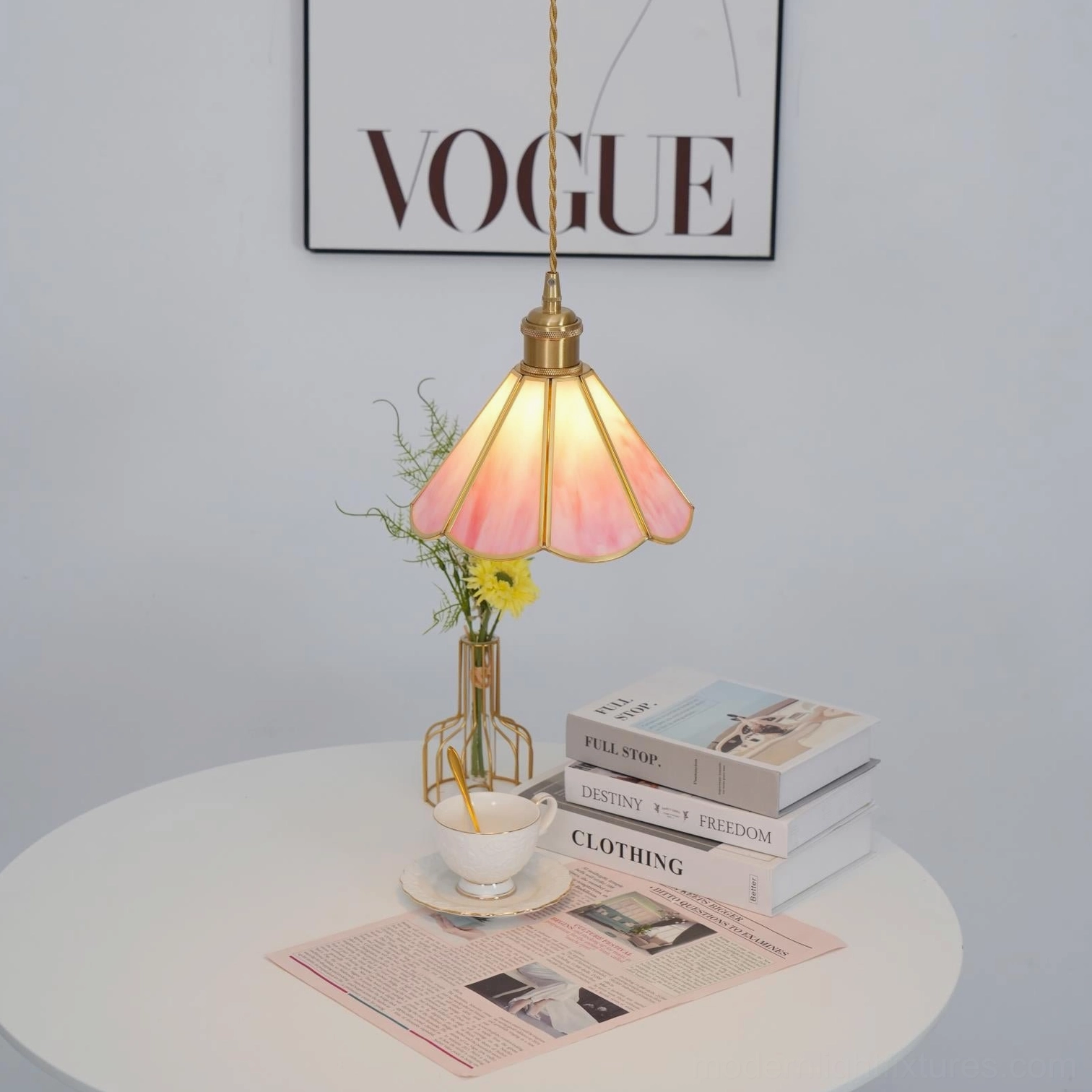 Maki star-shaped glass pendant lamp, orthographic technical illustration and measurements