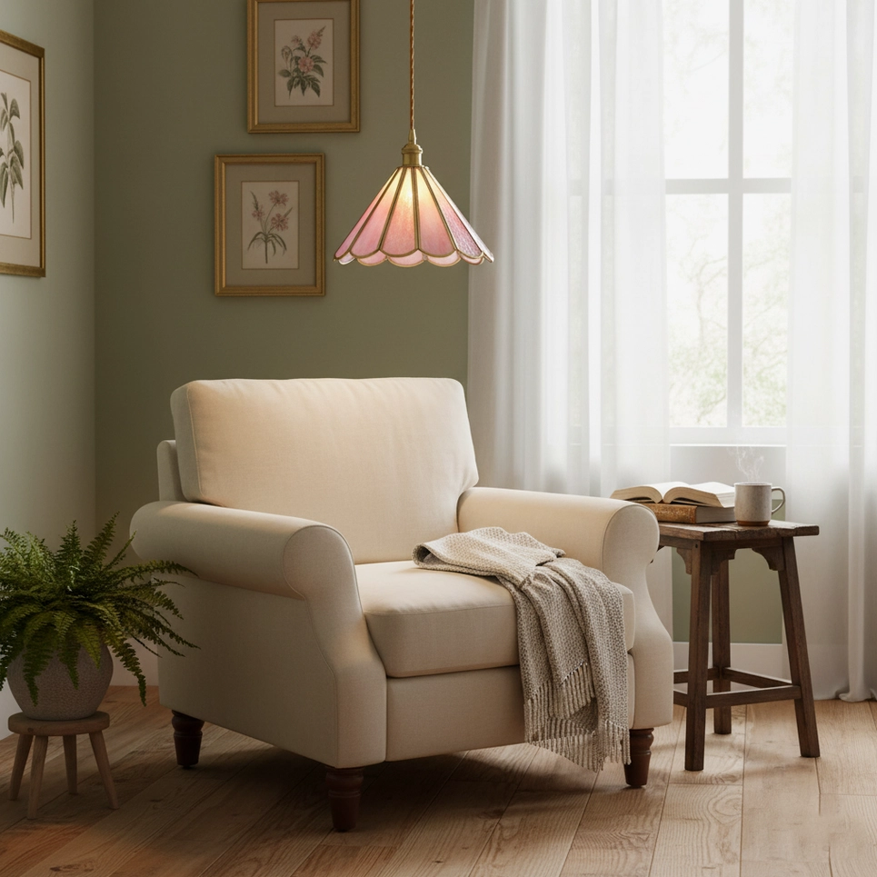 Maki vintage glass pendant light creating ambient mood lighting in dining space