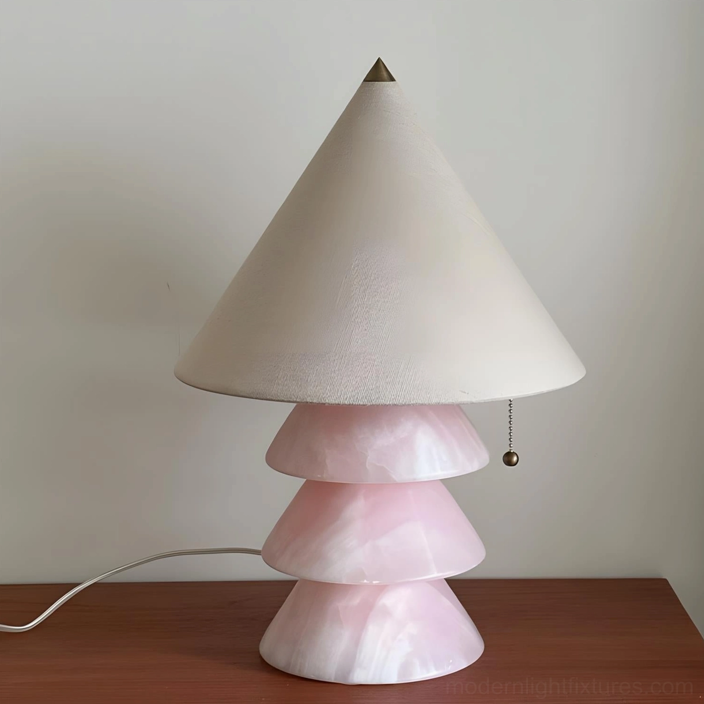 Blush pink and beige Mallow table lamp with multiple global plug options for worldwide use