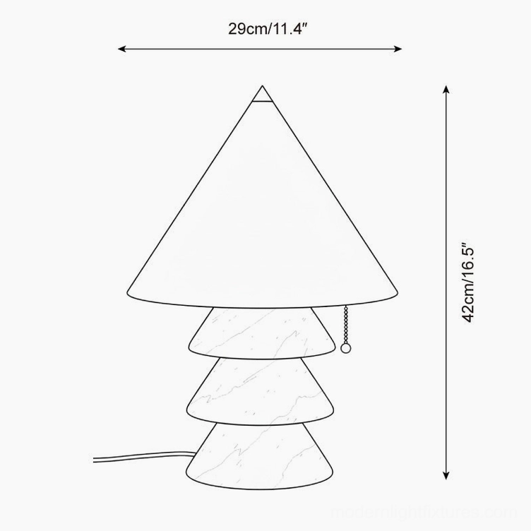 Technical line drawing and orthographic view of Mallow table lamp showing dimensions and specifications
