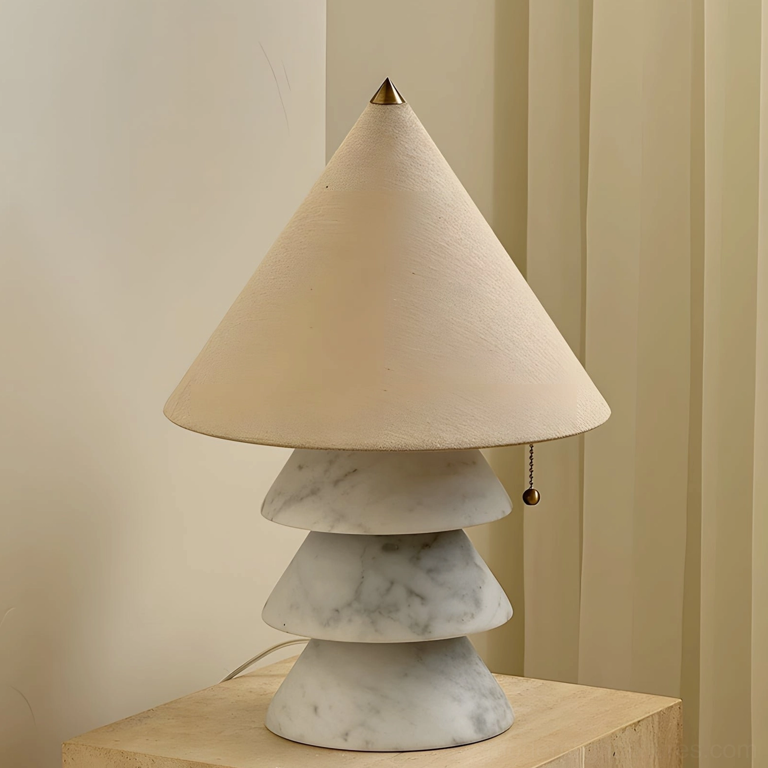 White and beige Mallow tiered table lamp classic neutral color palette bedroom lighting fixture