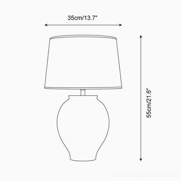 Malta table lamp technical dimensions diagram showing 55cm height and 35cm base diameter specifications