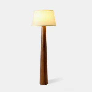 Malva Natural Wood Floor Lamp with Beige Fabric Shade - Front Studio View
