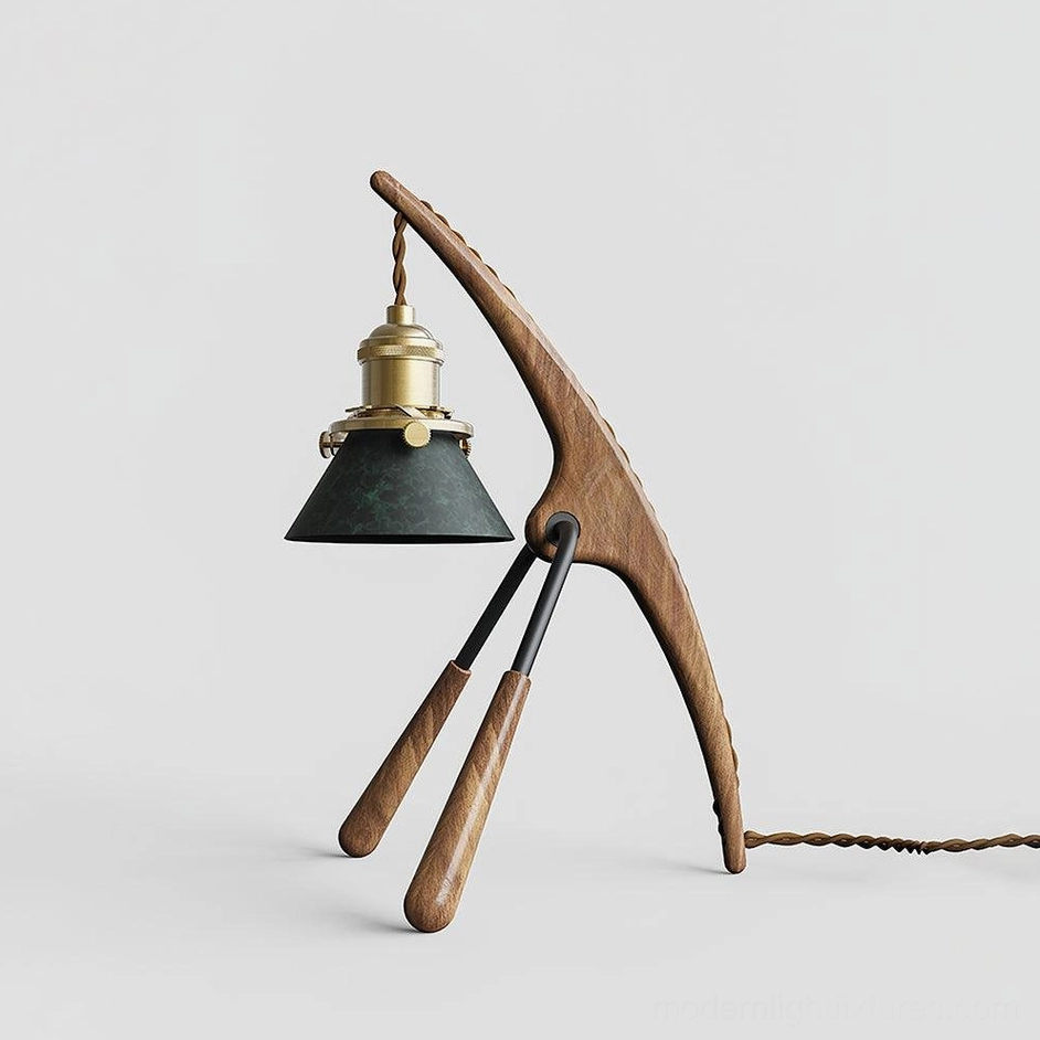 Praying mantis candle warmer lamp, available in walnut color with brass and green finish options
