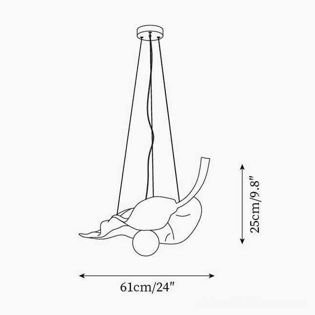 Technical schematic diagram of maple leaf pendant light showing dimensions and structural specifications