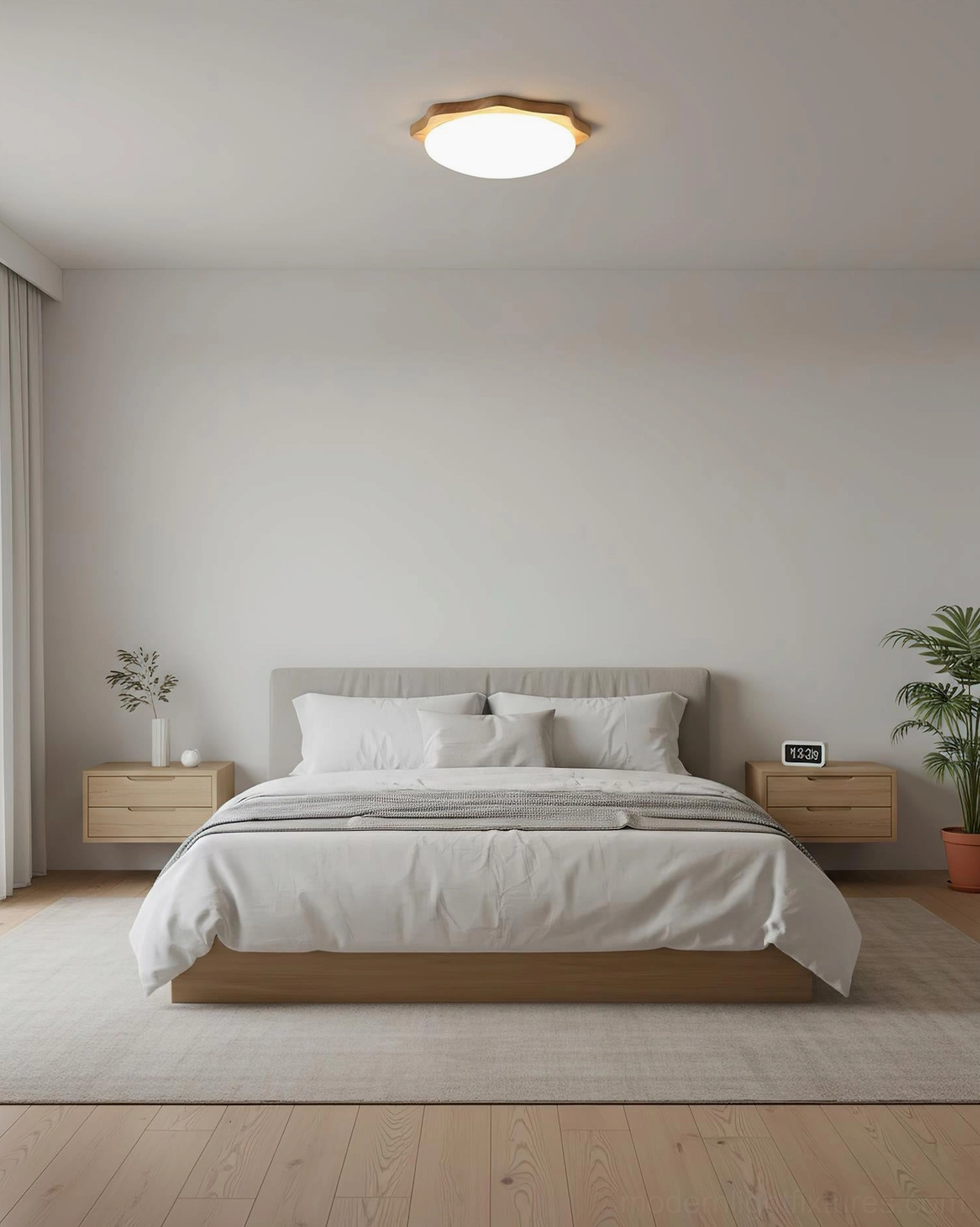 Maple wood ceiling light fixture comparison showing all three size options 35cm 40cm and 45cm diameter