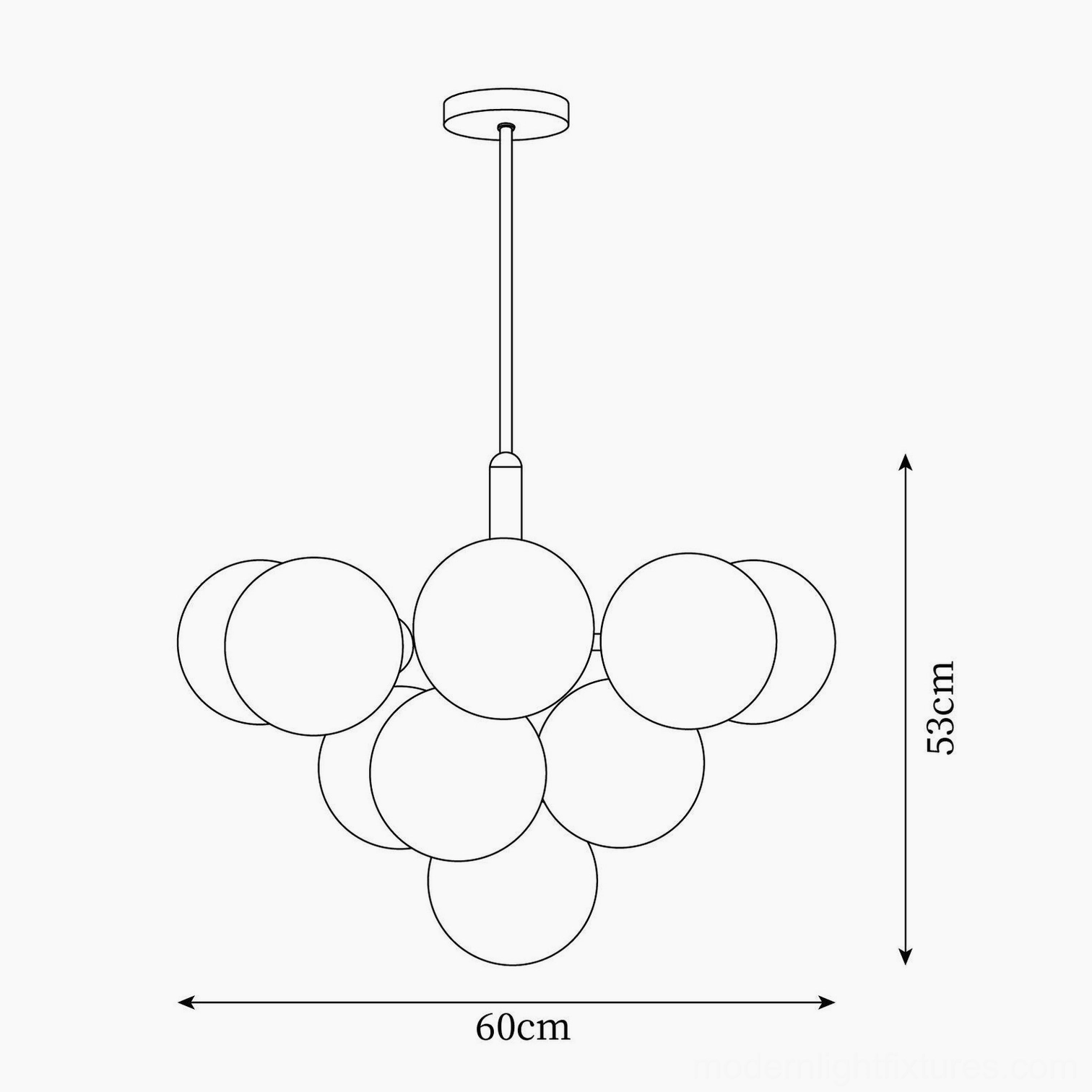 Marais Pointe 13-head chandelier technical drawing orthographic front elevation 60cm diameter