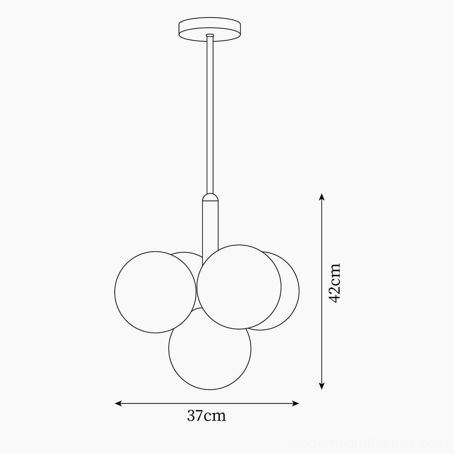 Marais Pointe 5-head chandelier technical drawing orthographic front elevation 37cm diameter