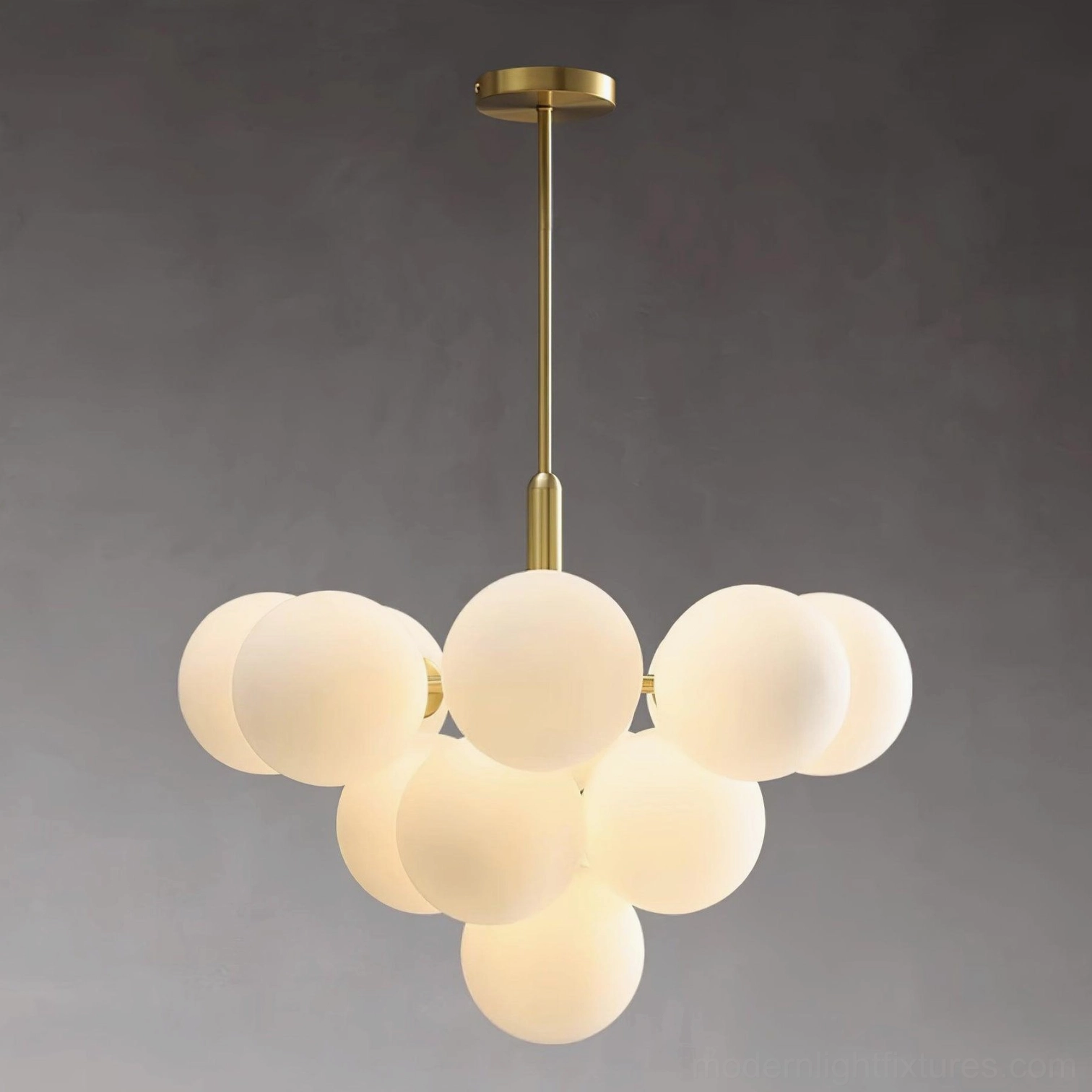 Modern glass pendant cluster chandelier installation view contemporary ceiling mount