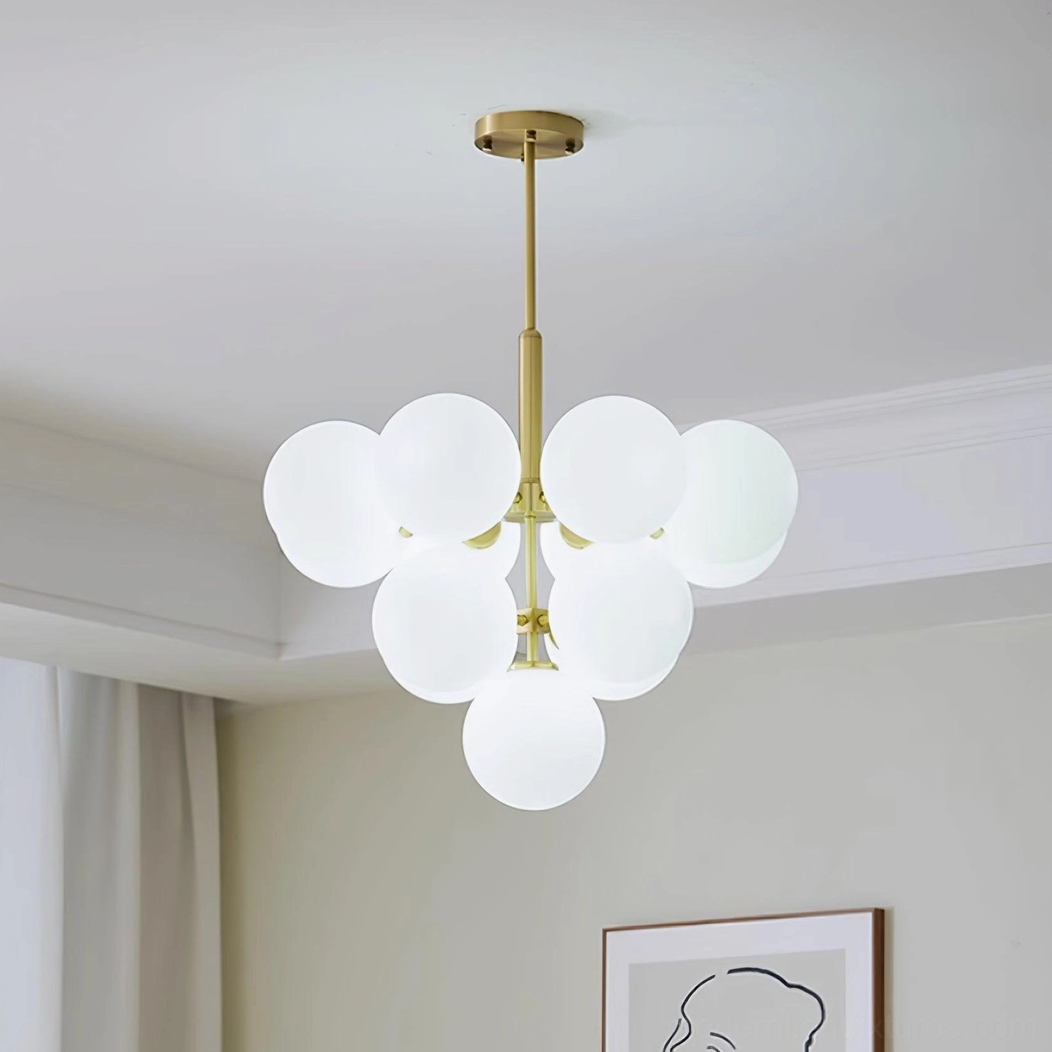 Contemporary glass globe chandelier design detail showcase frosted spheres