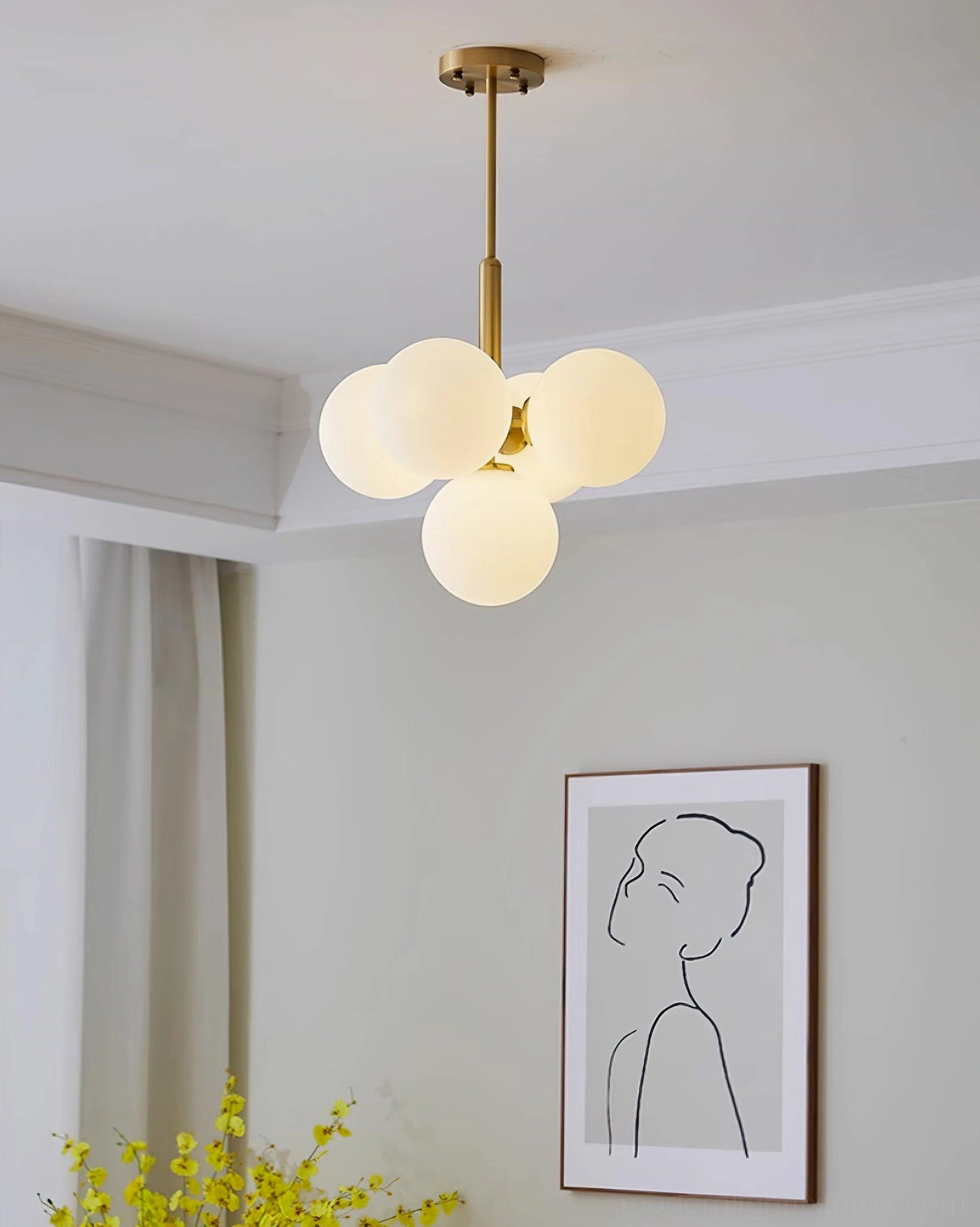 Frosted glass bubble chandelier close-up detail showing individual globe design