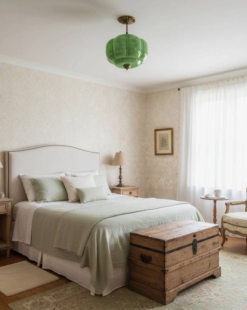 Maravine jade glass ceiling lamp installed minimalist bedroom ambiance