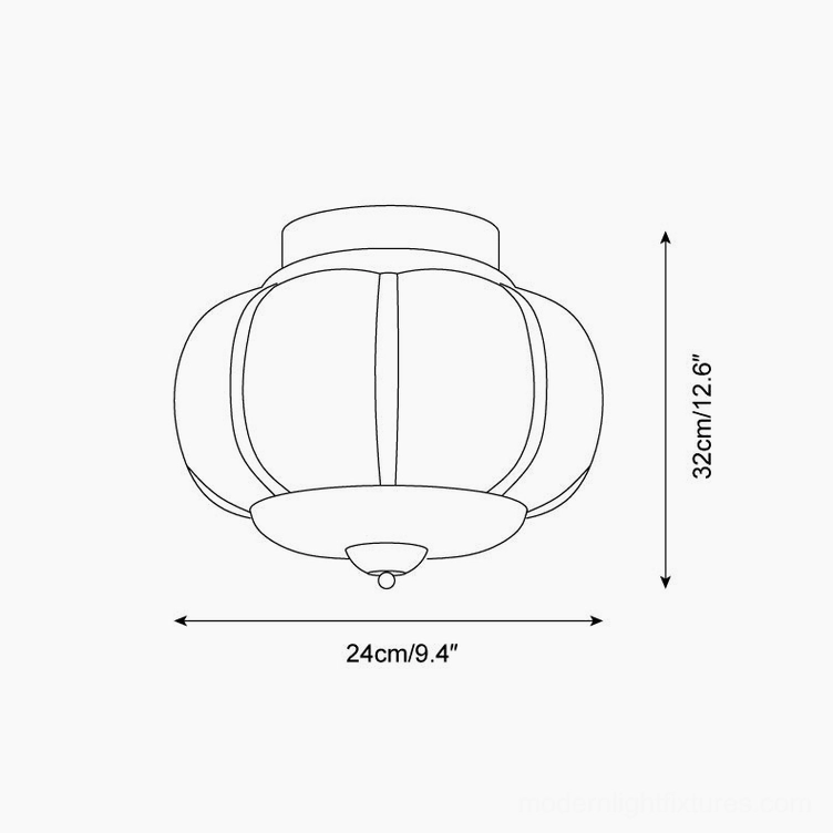 Maravine glass ceiling lamp technical schematic showing 38cm diameter and 32cm height dimensions
