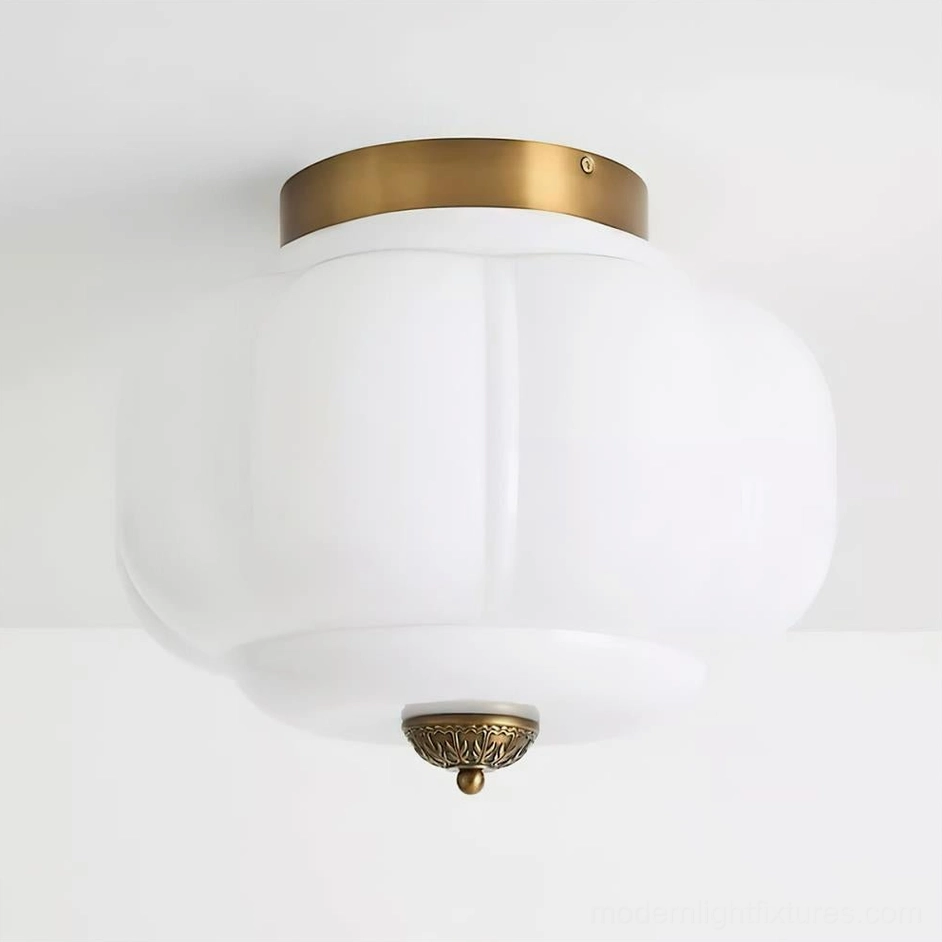 Maravine modern ceiling light fixture side profile showing sculptural glass form and 32cm height proportions