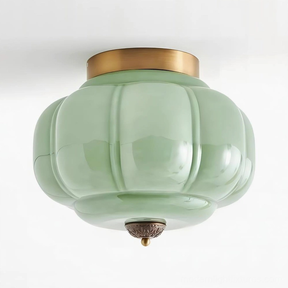 Maravine handcrafted glass ceiling lamp detail shot emphasizing translucent luster and organic curved design