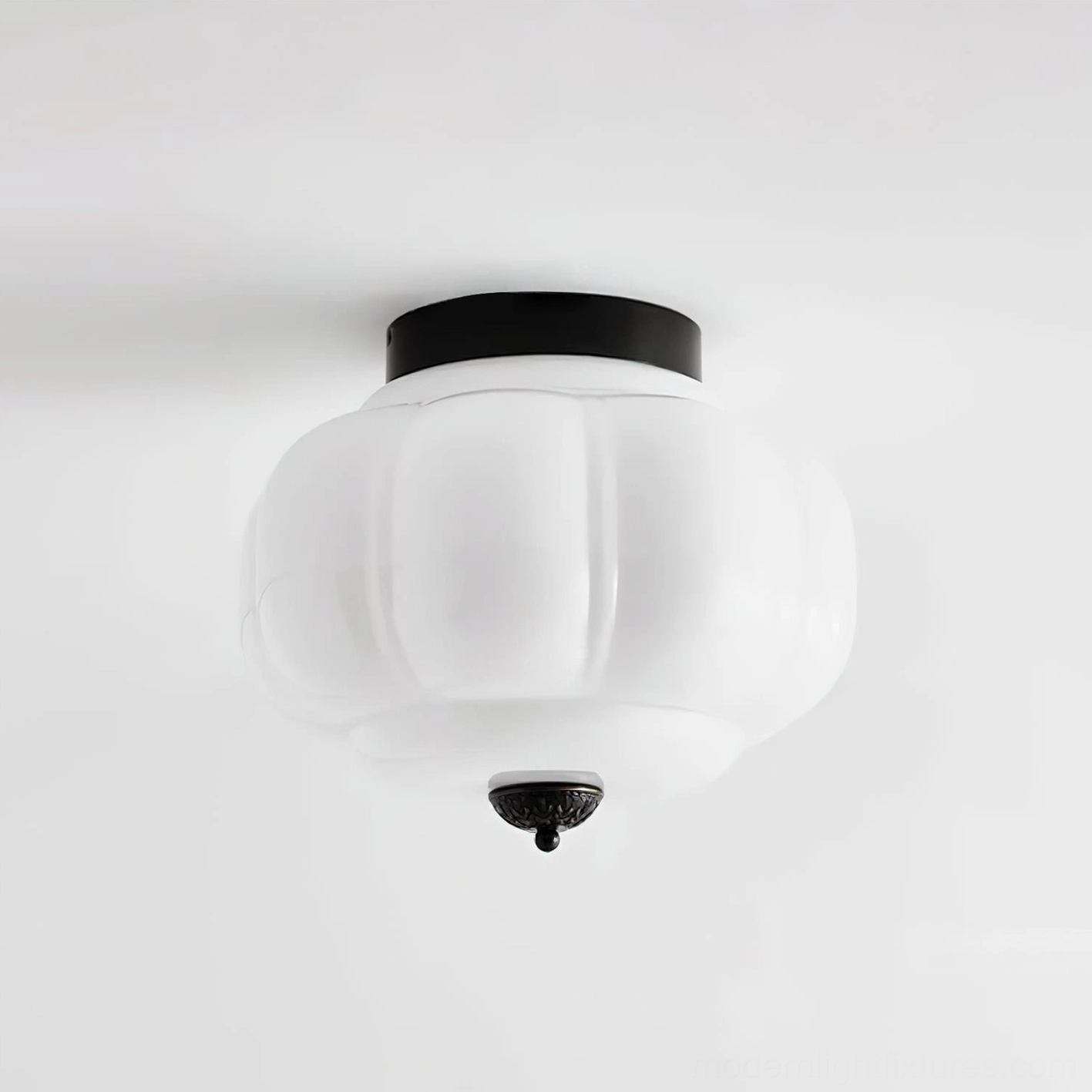Maravine handcrafted glass ceiling light white glass with matte black metal accents, minimalist contemporary style