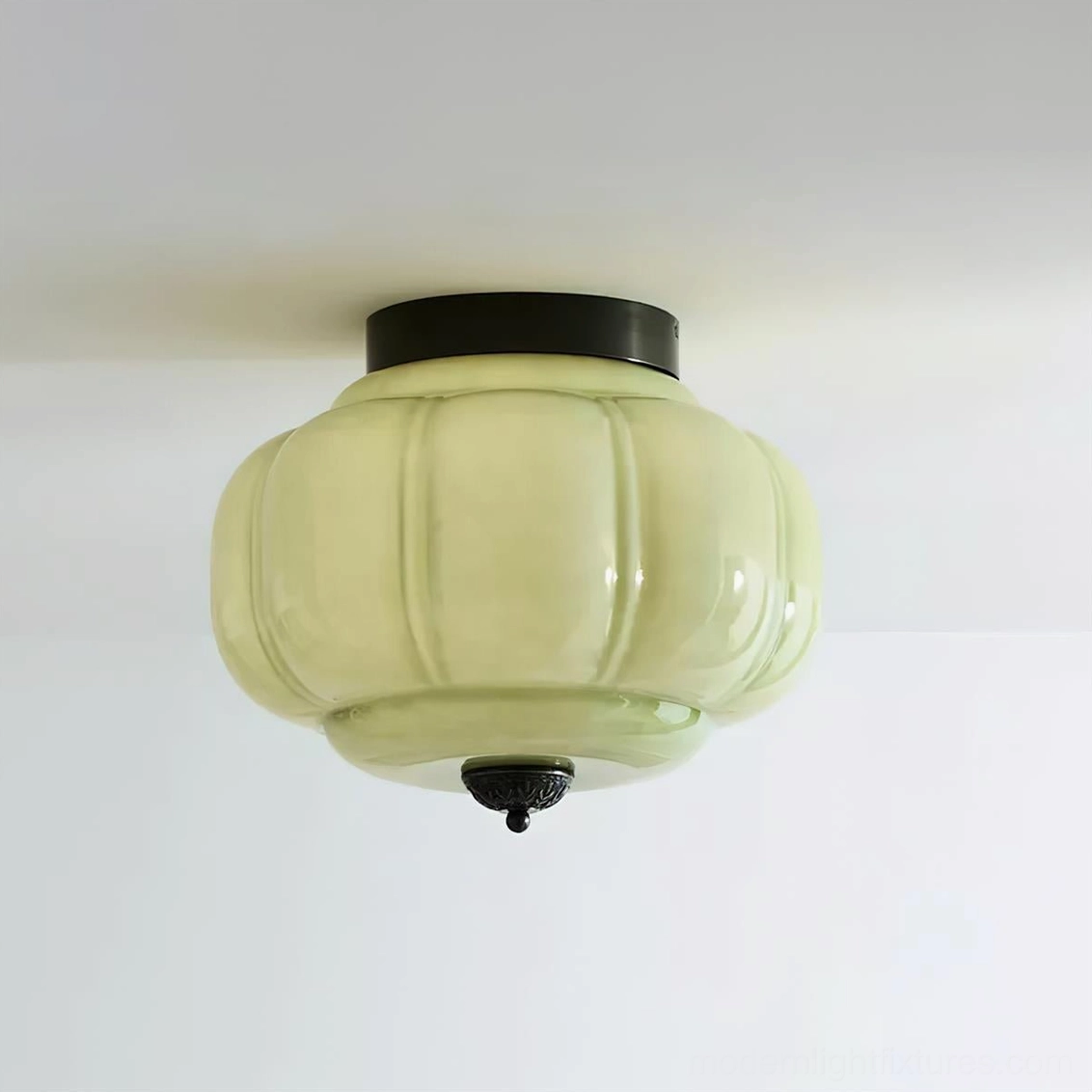 Maravine white glass ceiling lamp with brass finish, soft neutral opal appearance overhead installation
