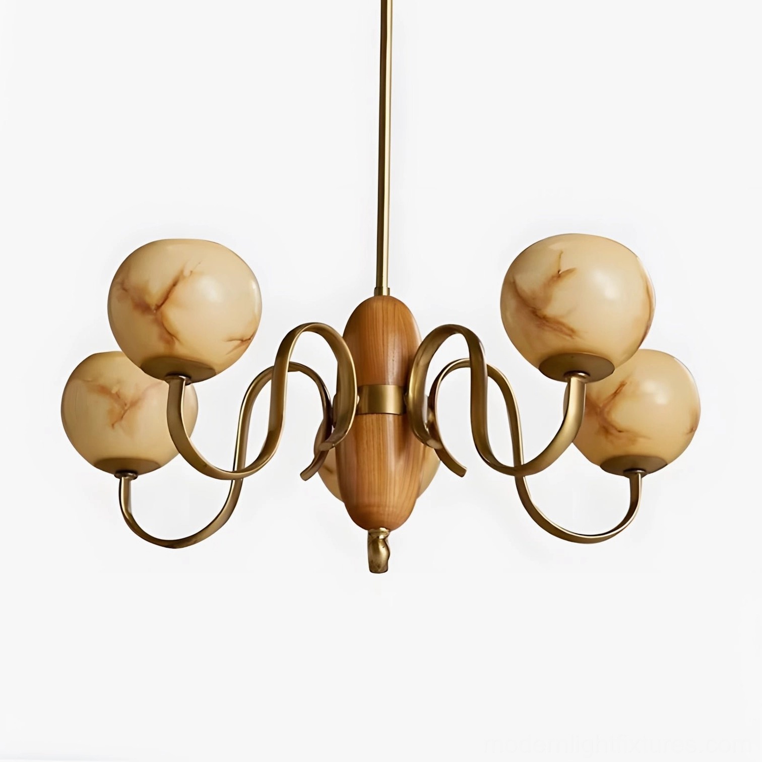 Premium marble glass chandelier fixture showing natural material craftsmanship and elegant wood brass construction