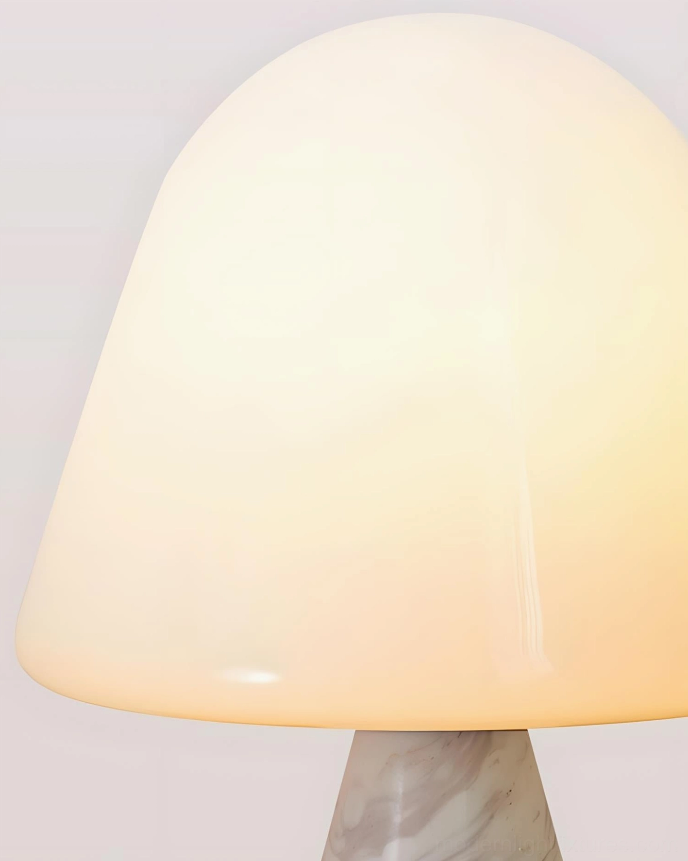 Complete view of marble mushroom table lamp product range with different marble finishes and opal glass shade variations available