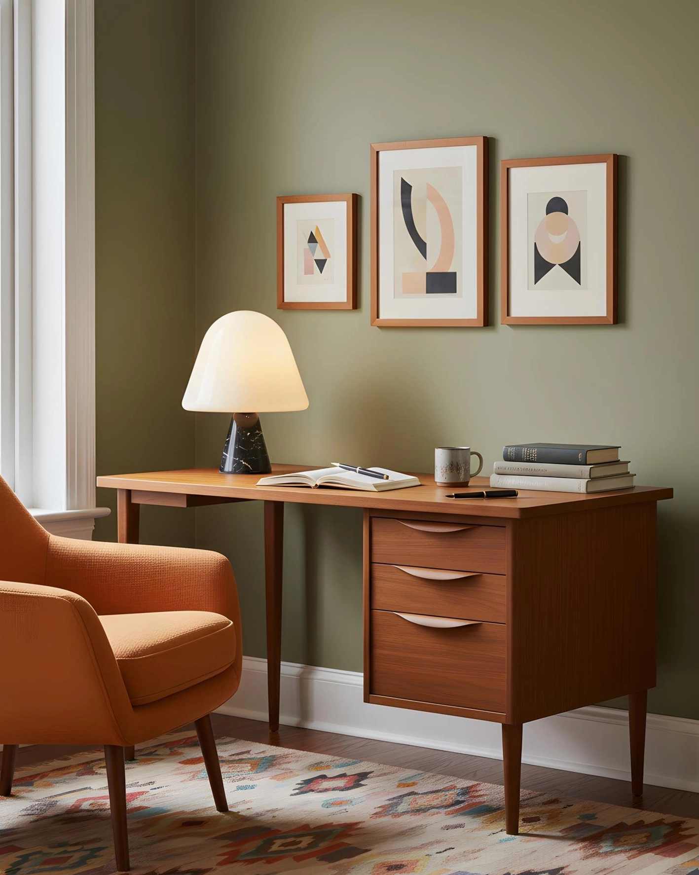 Marble mushroom table lamp detail view showcasing opal glass shade diffusion and sculptural marble base craftsmanship