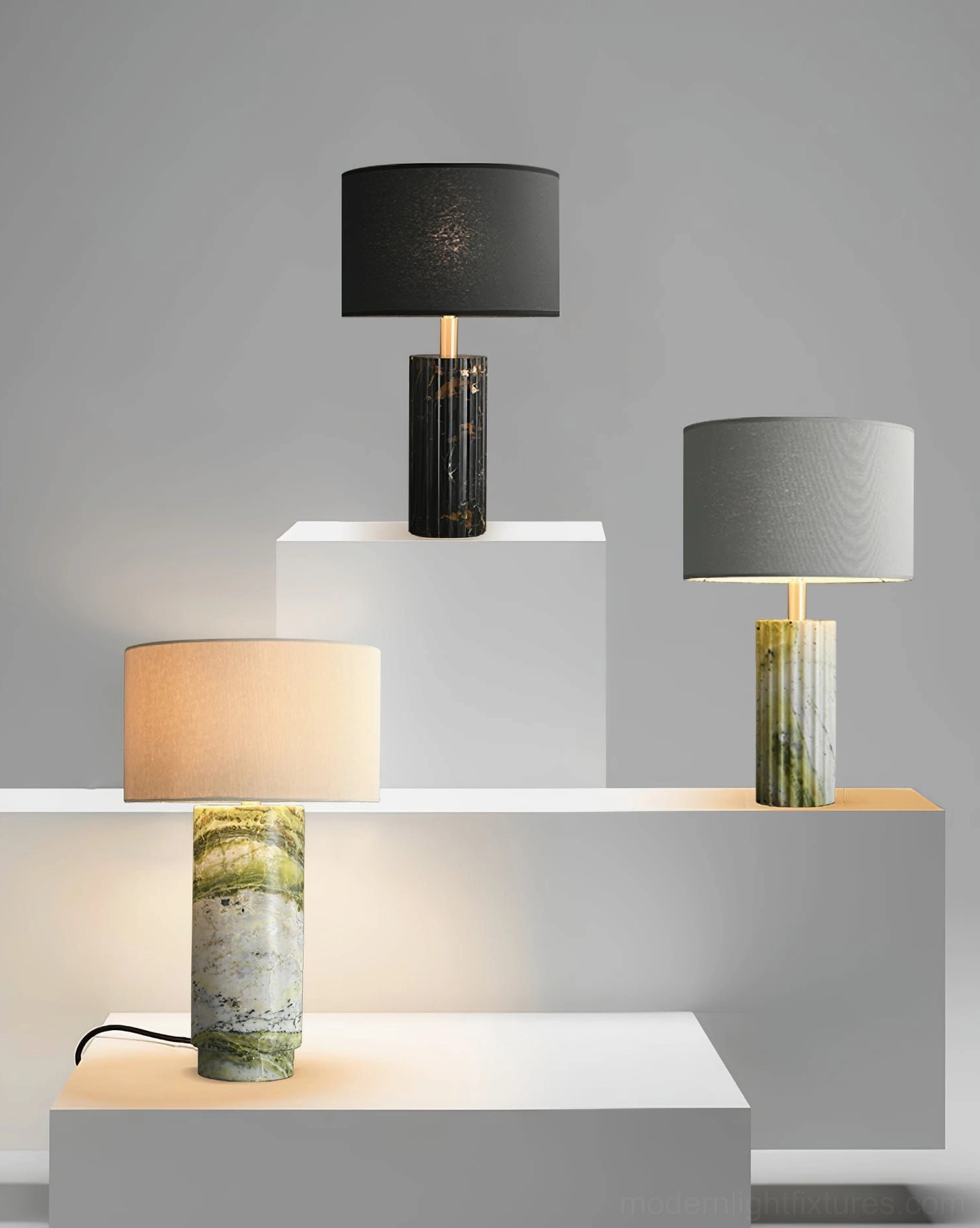 Premium marble table lamp with refined fabric shade and natural stone base, perfect for modern contemporary home decor