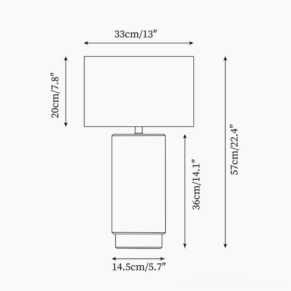 Technical dimension drawing and orthographic projection of marble table lamp showing specifications and component details