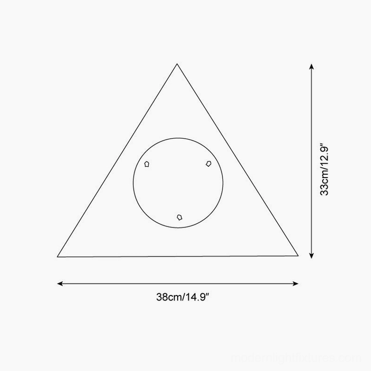 Emertria wall sconce technical schematic showing 38cm width and 33cm height dimensions