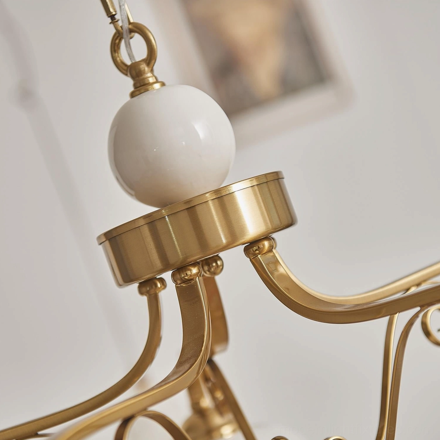 Marcelline chandelier installation example in vintage-styled interior space with period furnishings and warm ambient lighting