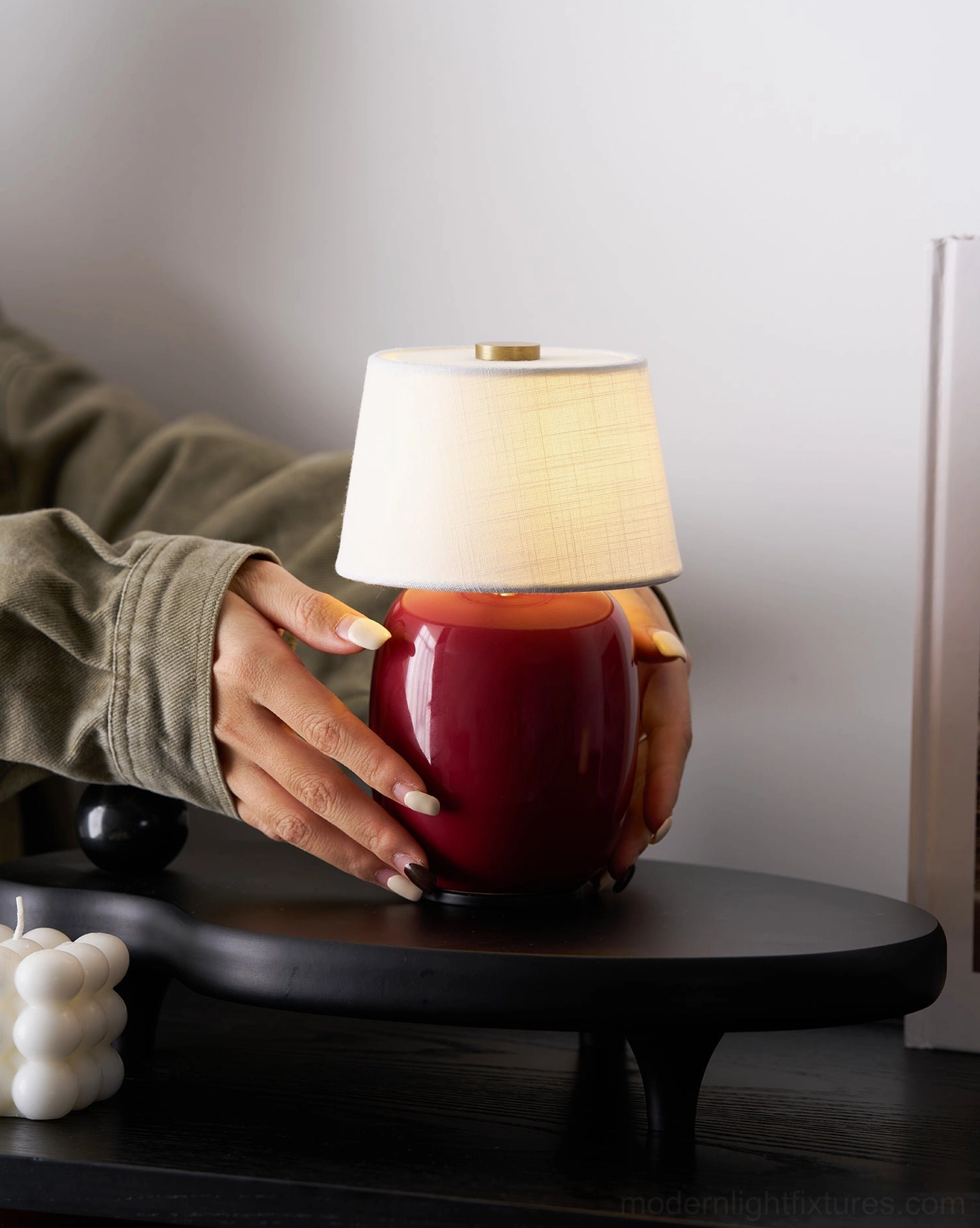 Marie table lamp in contemporary bedroom setting – warm ambient lighting beside nightstand for evening reading