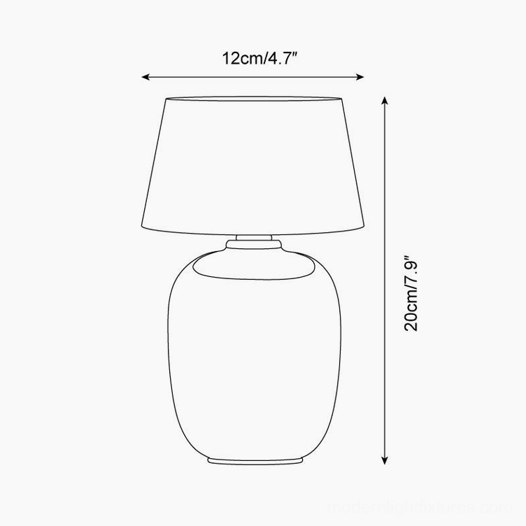 Marie ceramic table lamp technical orthographic dimension drawing – 12cm diameter by 20cm height specifications