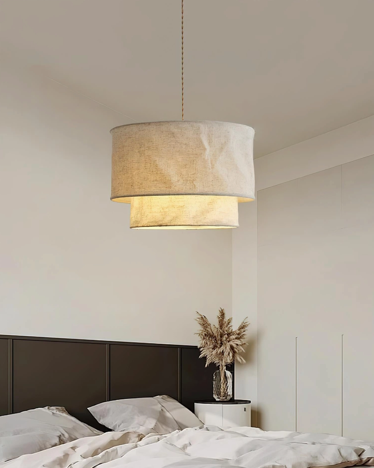 Mariela fabric pendant light installed in modern residential ceiling showing installation and proportions