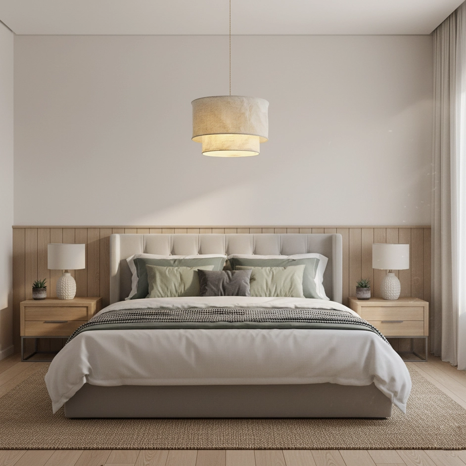 Mariela textured linen pendant light fixture detail showing crumpled double-layer fabric shade construction