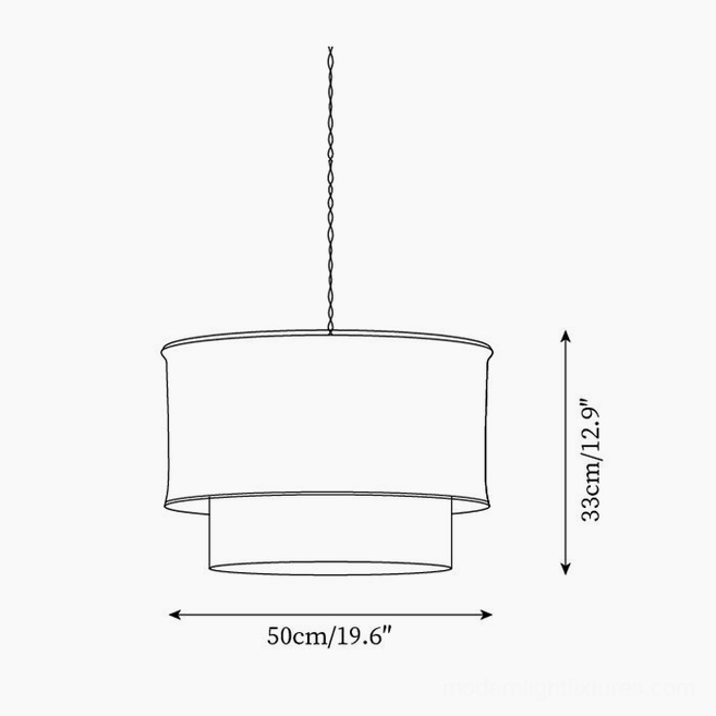 Mariela double-layer fabric pendant light technical specifications orthographic schematic with dimensions