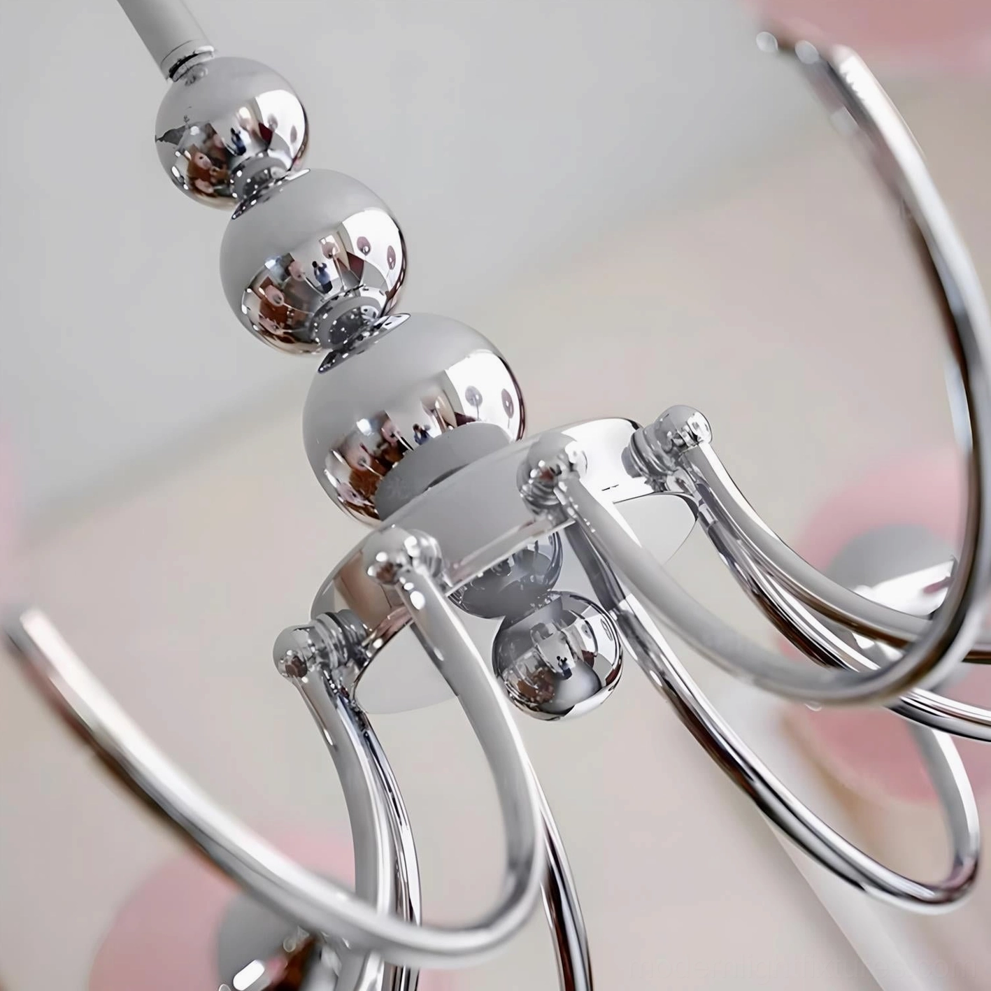 Marielle mid-century modern chandelier showing hanging rod adjustment and installation hardware detail