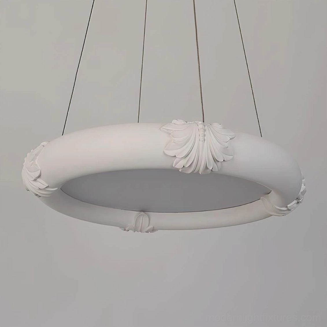 Contemporary plaster shell relief pendant light fixture detail and finish
