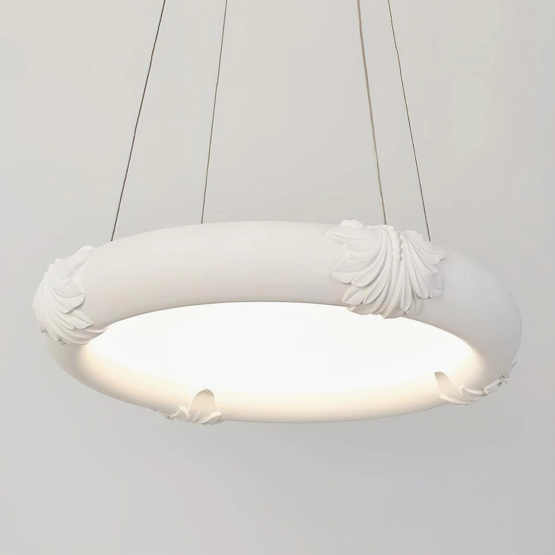 Marika white plaster modern pendant chandelier with soft warm LED glow