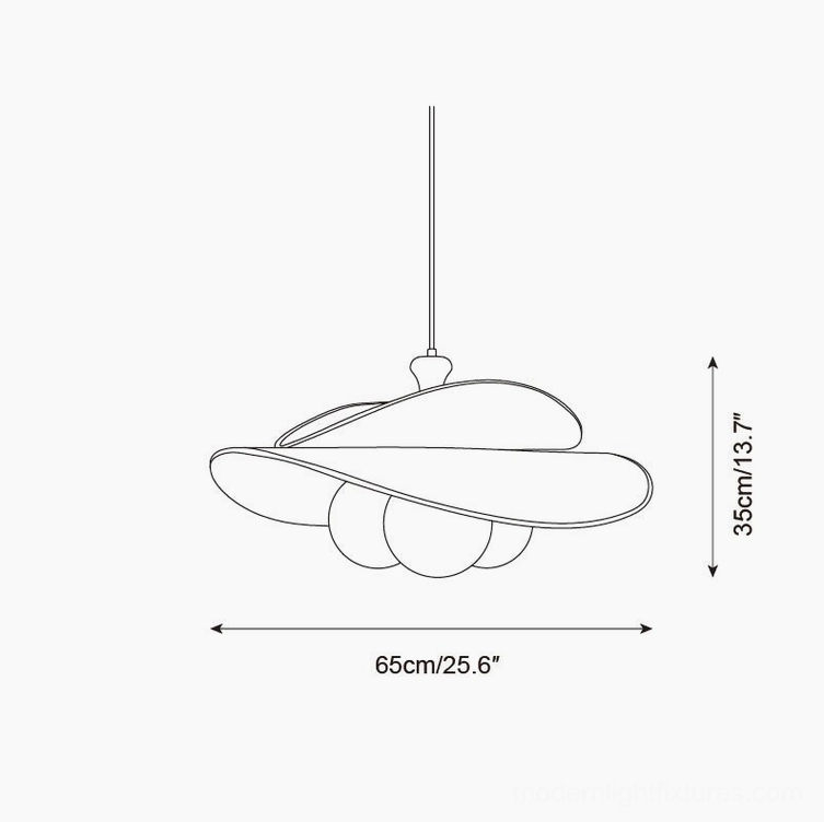 Marilo pendant lamp 65cm technical line drawing schematic, 25.6 inches diameter with three globe configuration