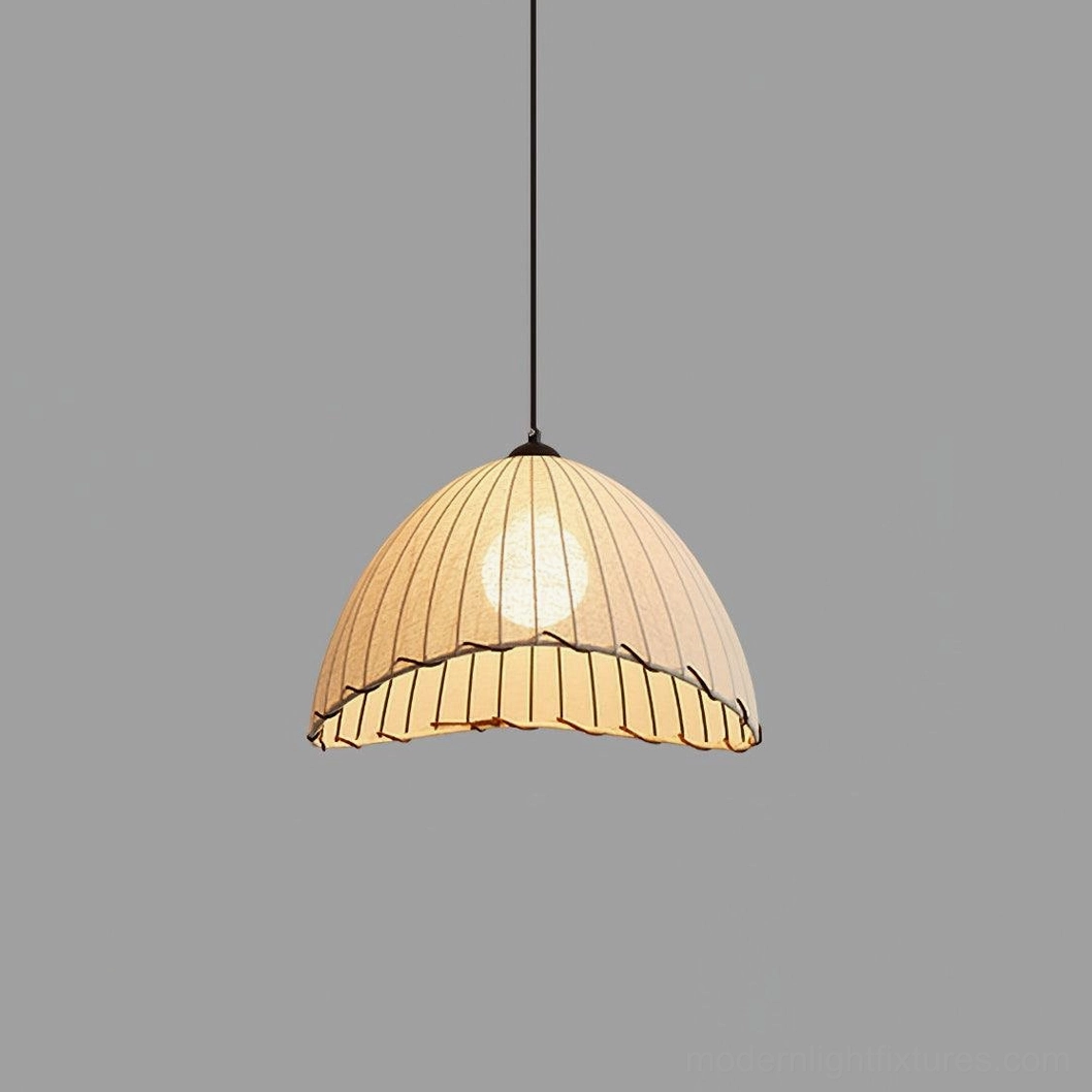 Compact Maris pleated fabric pendant light with white linen shade 26cm diameter