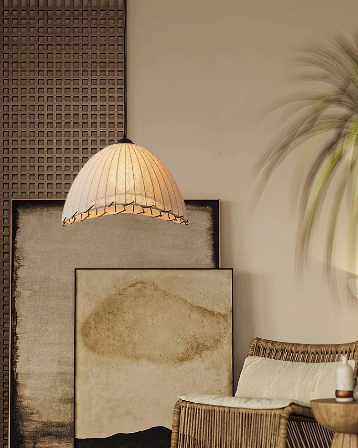 Maris pleated fabric pendant light with hardwired installation and dimmer compatible