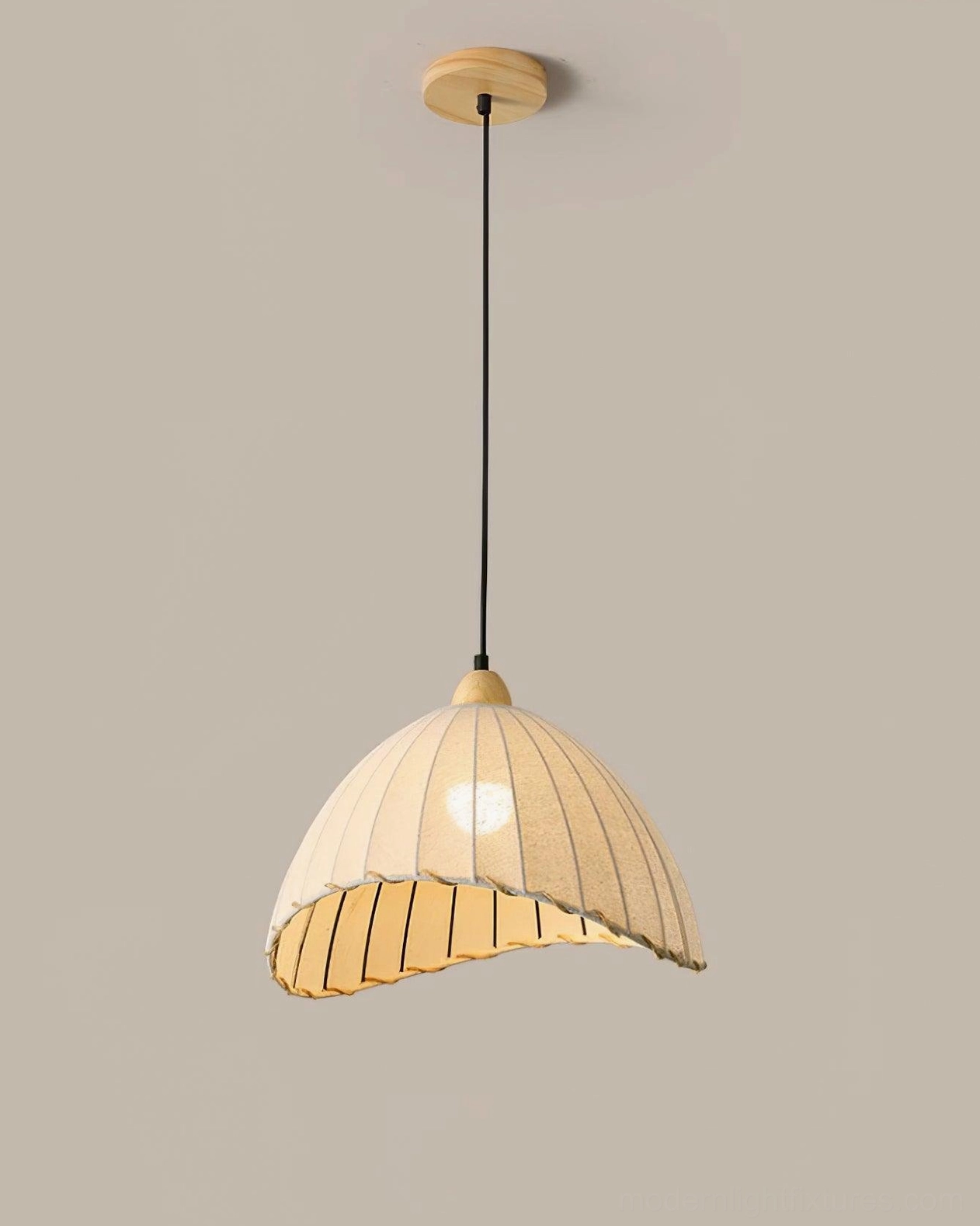 Modern Maris fabric pendant lamp with white linen shade and scalloped bottom edge