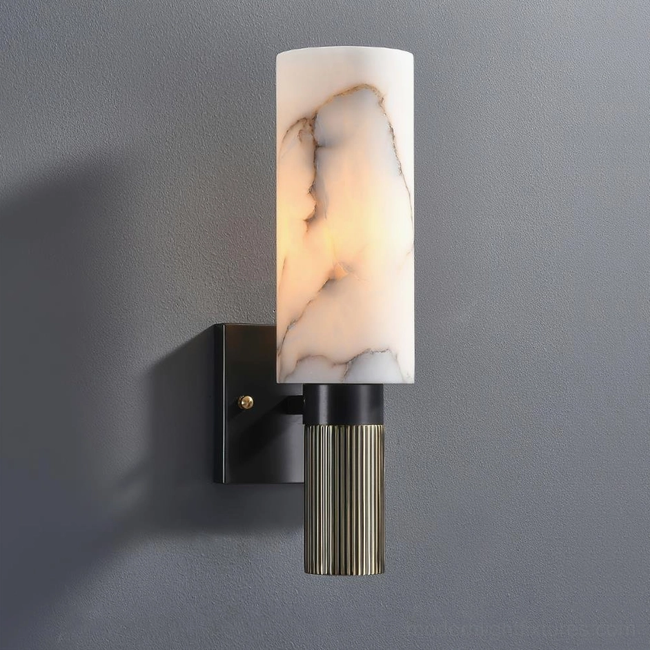 Marlo alabaster wall sconce in black and white finish side profile view