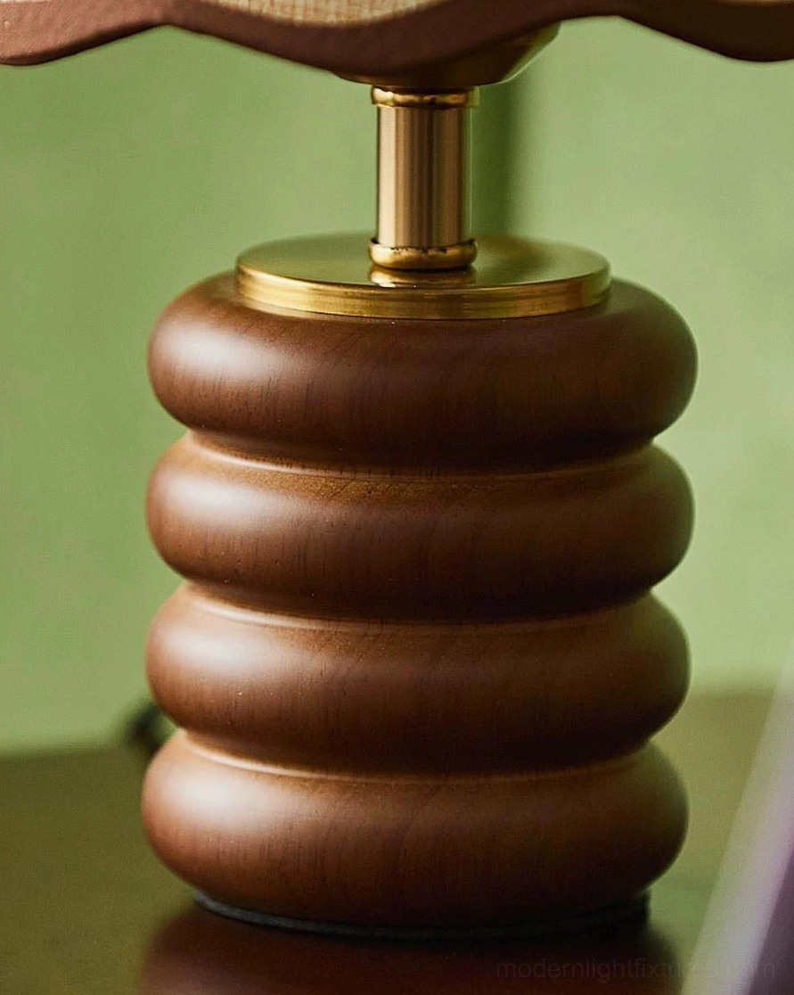 Marlowe small mid-century walnut table lamp with raffia-look woven shade, complete product view for e-commerce
