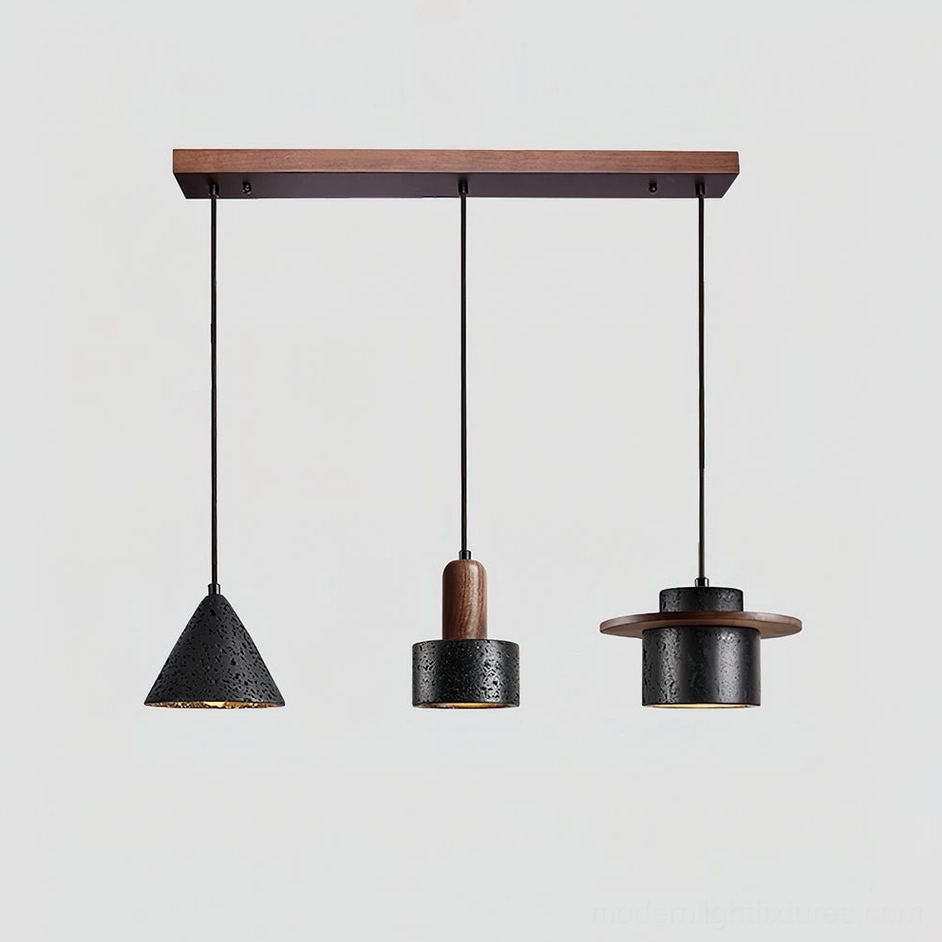 Model D modern pendant lighting cluster with geometric shade forms in natural stone finish