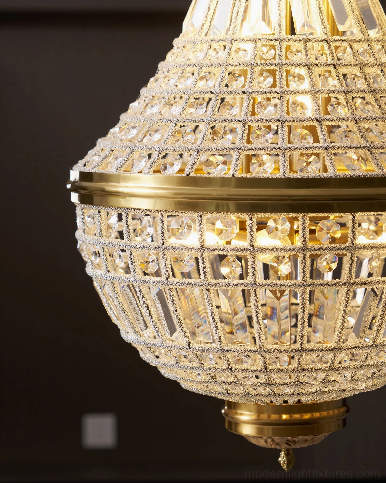 Marrakech crystal pendant light with adjustable chain showing installation configuration